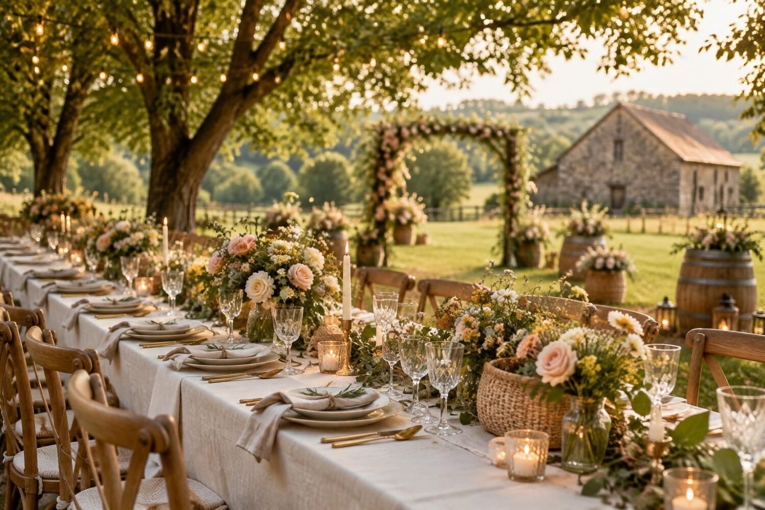 Décoration de mariage champêtre : idées déco pour la table, les fleurs et l&rsquo;extérieur