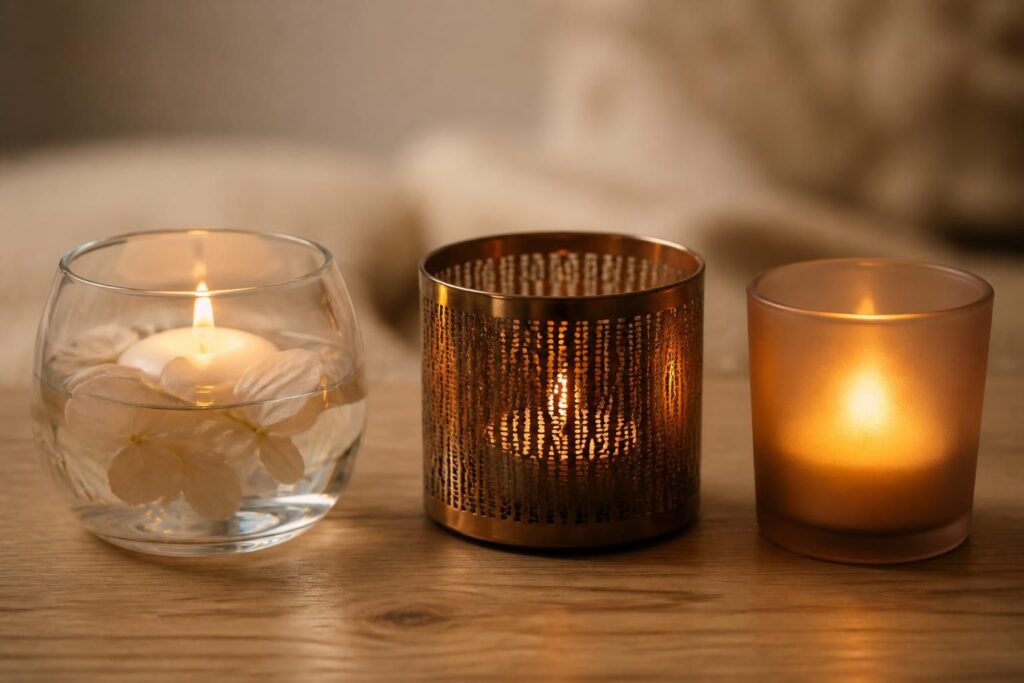 découvrez notre sélection de photophores pour bougies : flottantes, chauffe-plat ou votives, pour une ambiance chaleureuse et élégante.