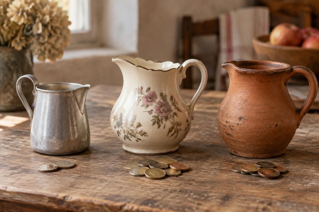 découvrez les pots à lait anciens en aluminium, faïence ou terre cuite : styles, caractéristiques et prix selon les matières.