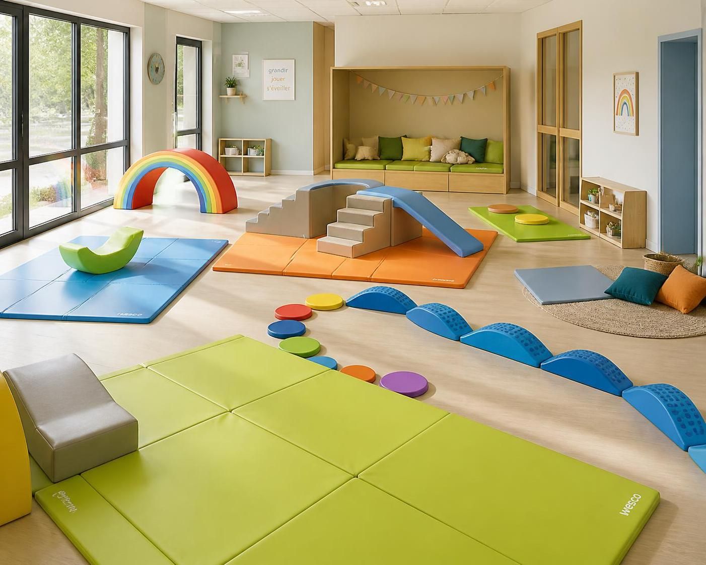 découvrez la gamme wesco de tapis motricité, spécialement conçue pour les espaces enfants. offrez un environnement sûr et ludique favorisant le développement moteur et la créativité.